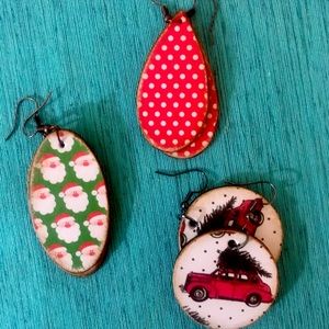 Christmas wooden earrings 3 pair for 18